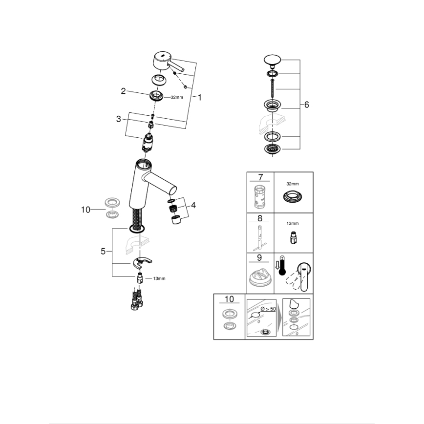 GROHE 23932001 - EUROSMART håndvaskarmatur, størrelse M, blank krom