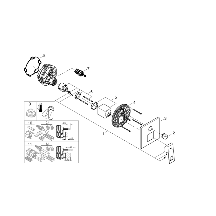 GROHE 24094000 - EUROCUBE-armatur med 3-vejs omstiller, poleret krom