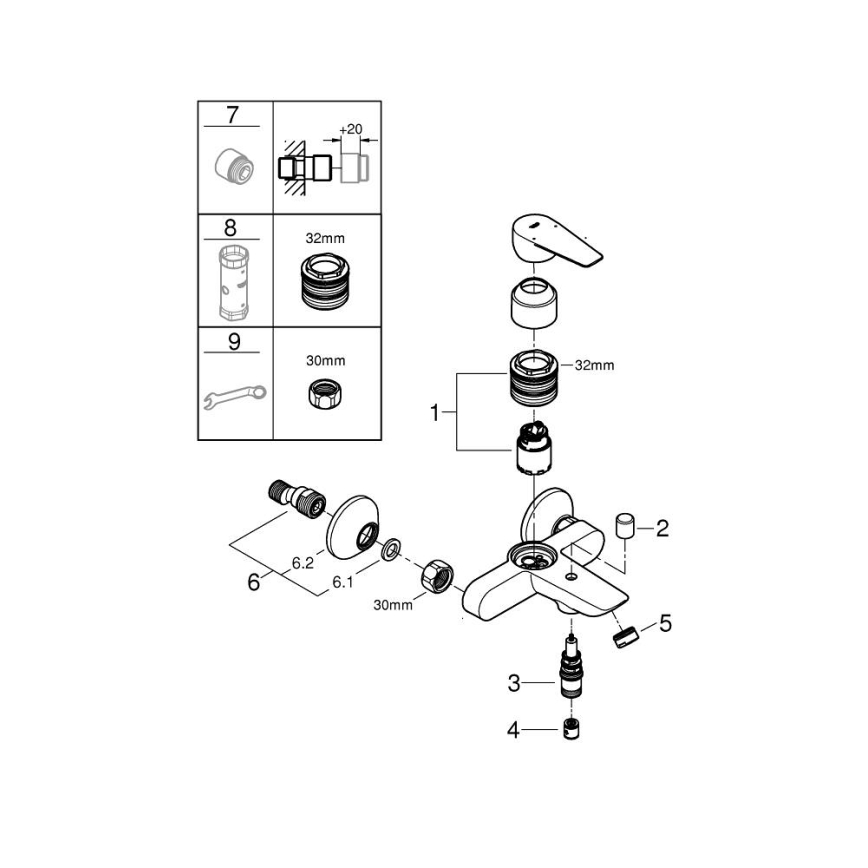 GROHE 24198001 - Badekarbatteri DN 15 poleret krom