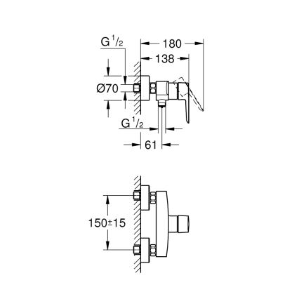GROHE 24208002 - Vægmonteret brusearmatur START DN 15, blank krom