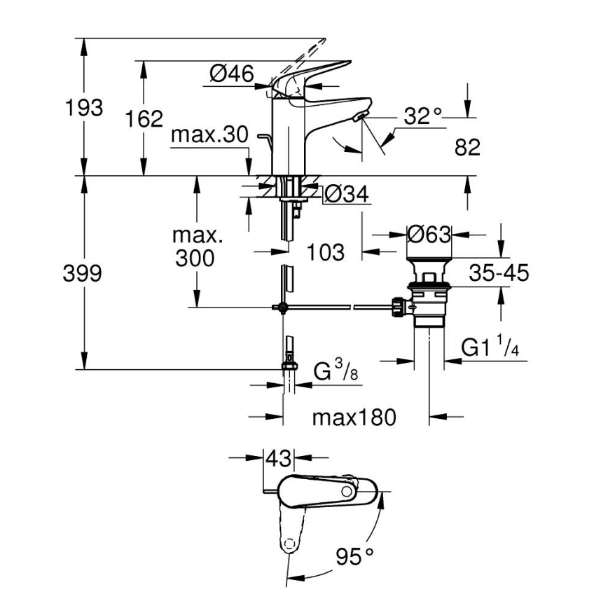 GROHE 24322001 - Håndvaskarmatur SWIFT DN 15 blank krom