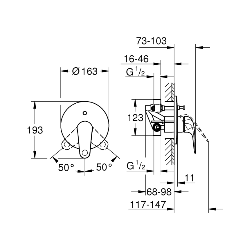 GROHE 24336001 - Badekarbatteri SWIFT DN 15, blank krom