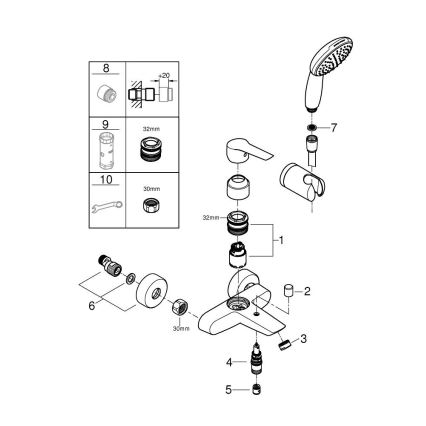 GROHE 25283002 - Badekararmatur med tilbehør DN 15 blank krom