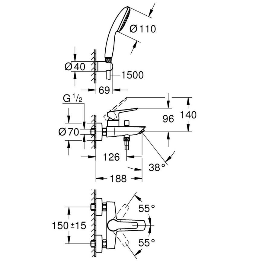 GROHE 25283002 - Badekarbatteri med tilbehør, DN 15, poleret krom