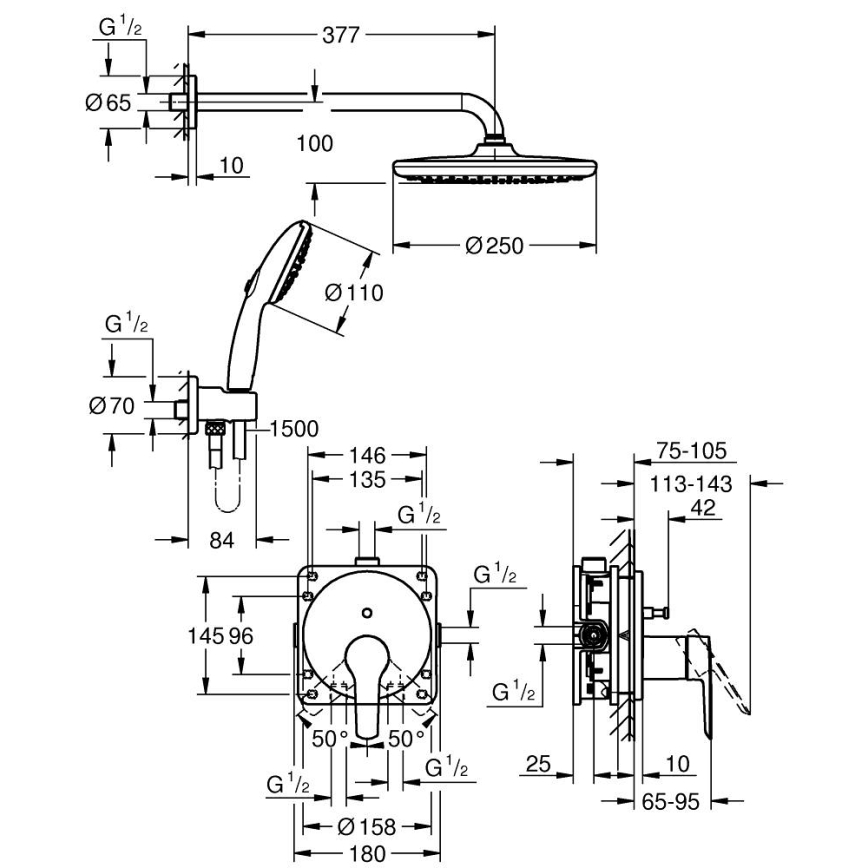 GROHE 25292000 - Indbygget brusersystem START VITALIO START 250 krom