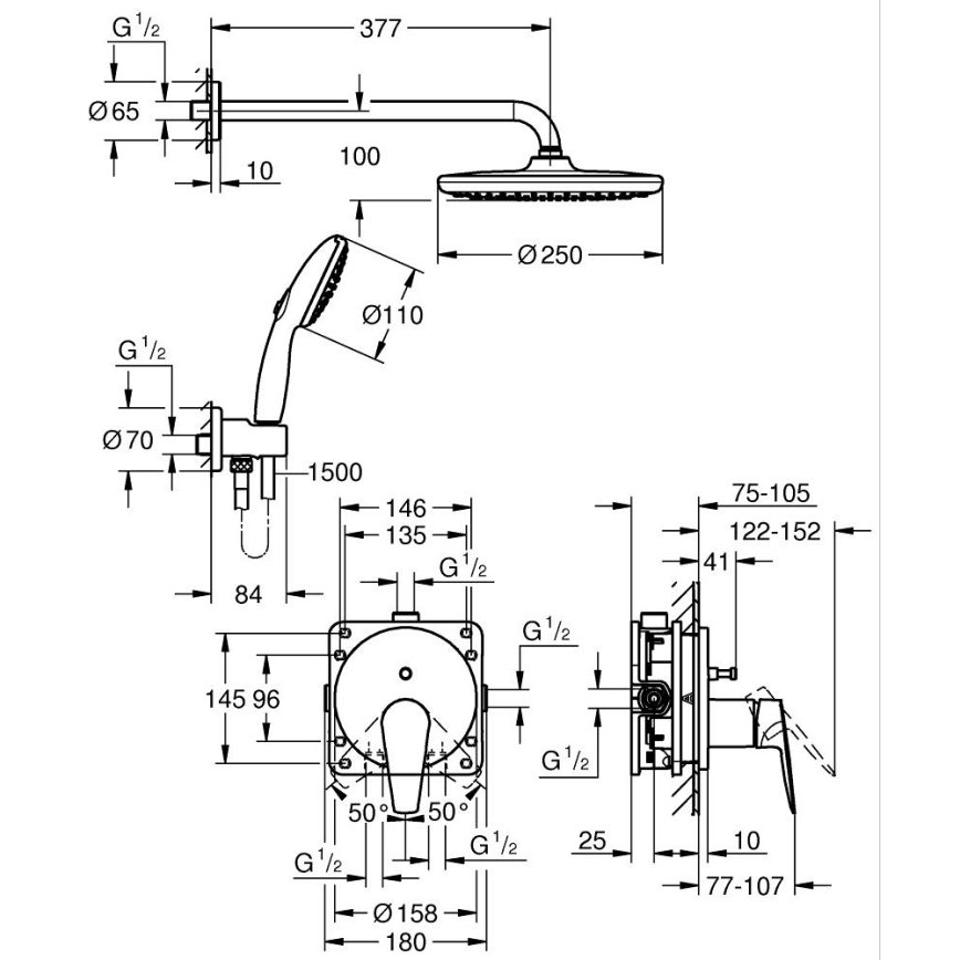 GROHE 25293000 - Brusesæt START EDGE 250 mm blank krom