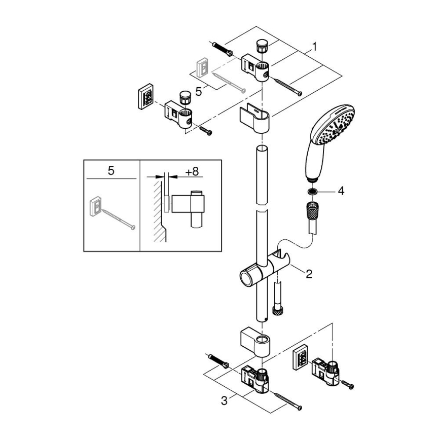 GROHE 26032001 - Brusesæt VITALIO START 110 600 mm blank krom