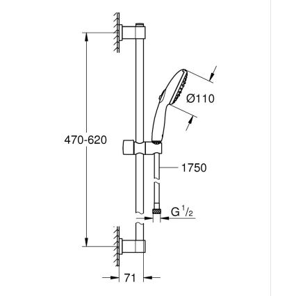 GROHE 26032001 - Brusesæt VITALIO START 110 600 mm blank krom