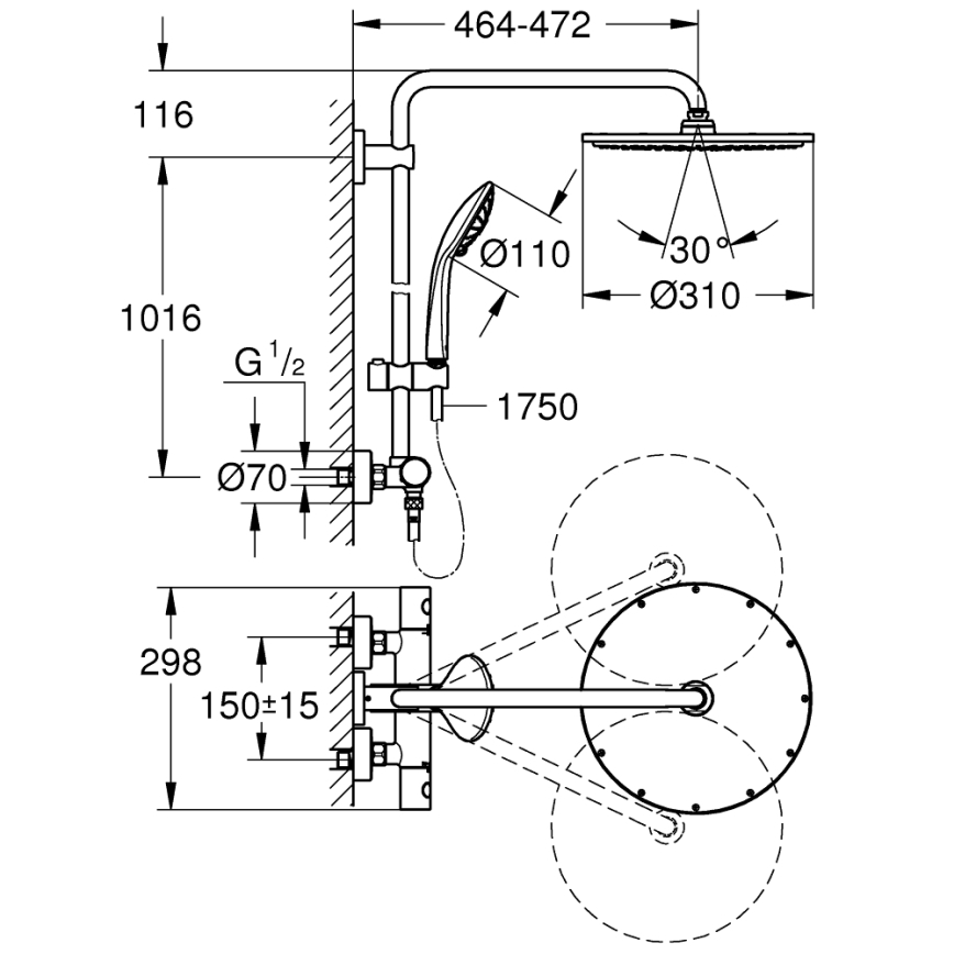 GROHE 26075AL0 - Brusesystem EUPHORIA SYSTEM 310 450 mm grafitfarvet
