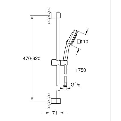 GROHE 26096001 - Brusesæt VITALIO COMFORT 110 600 mm poleret krom