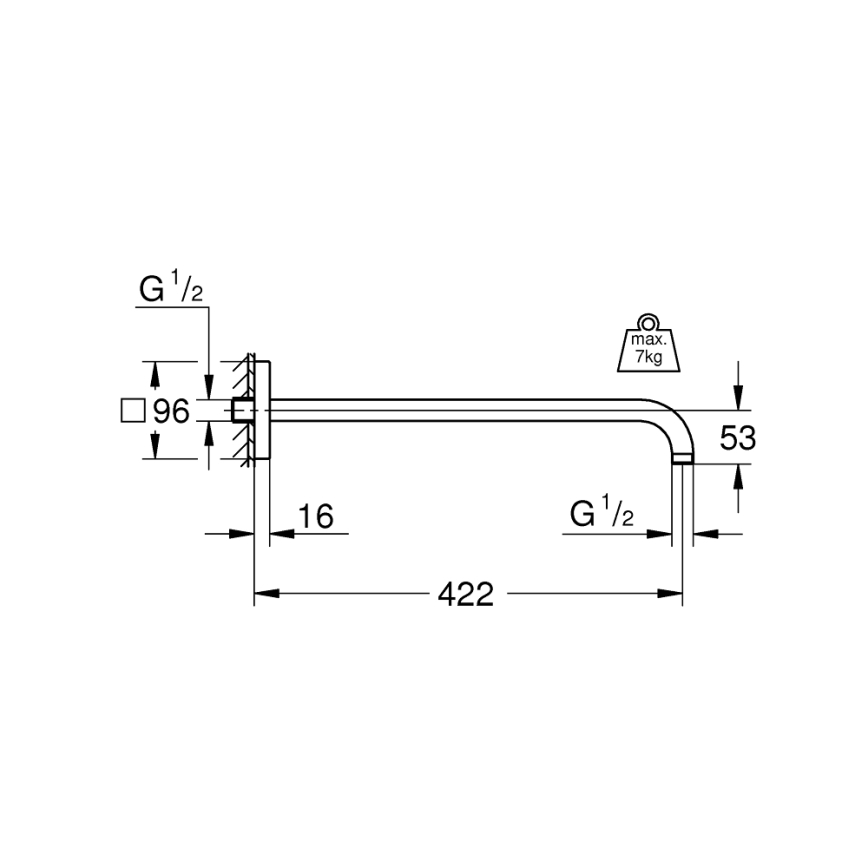 GROHE 26145000 - Brusearm RAINSHOWER 422 mm poleret krom