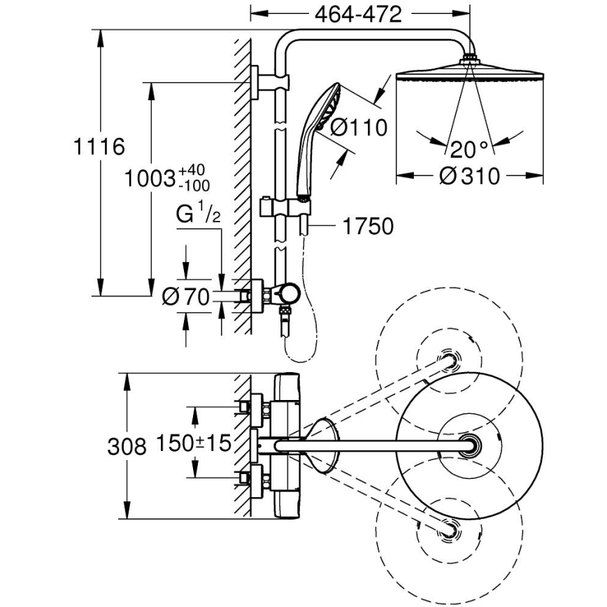 GROHE 26400001 - Brusesystem VITALIO JOY SYSTEM 310 450 mm poleret krom