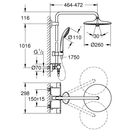 GROHE 26403001 - Brusesystem VITALIO JOY 260 450 mm poleret krom