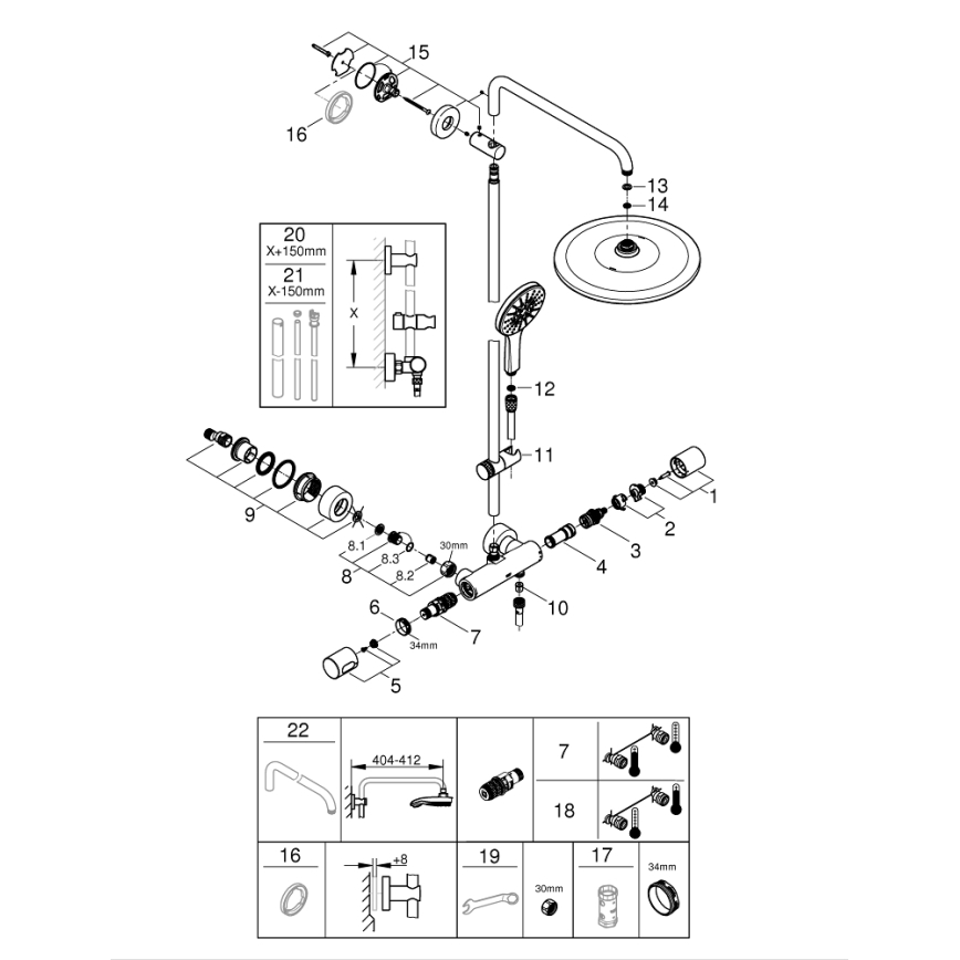 GROHE 26648000 - Brusesystem RAINSHOWER SMARTACTIVE 310, 450 mm i blank krom