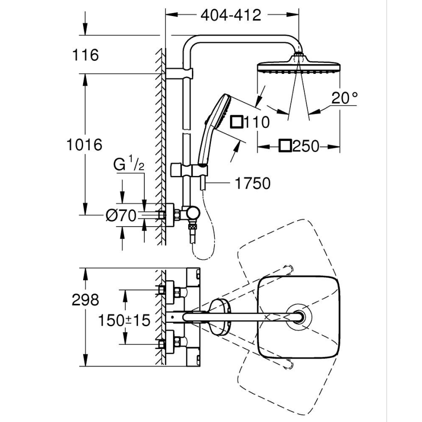 GROHE 26696001 - Brusesystem VITALIO COMFORT 250 250 × 250 mm blank krom