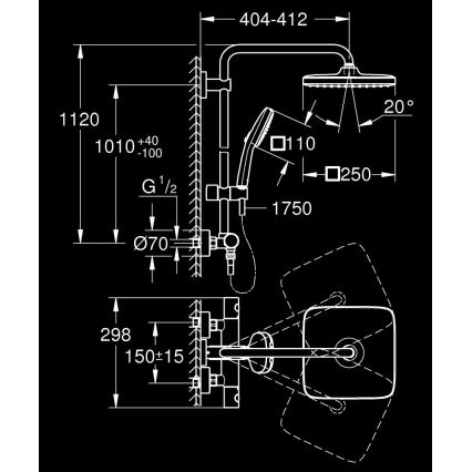GROHE 26697001 - Brusesystem VITALIO COMFORT 250 250 × 250 mm poleret krom