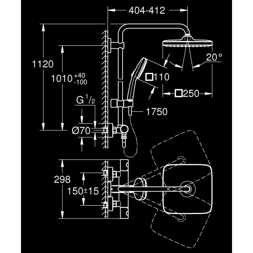 GROHE 26697001 - Brusesystem VITALIO COMFORT 250 250 × 250 mm poleret krom