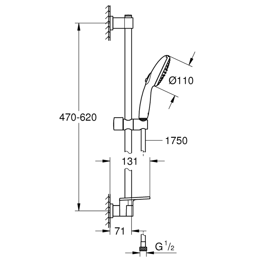 GROHE 26952001 - Brusesæt VITALIO START 110, 600 mm, blank krom