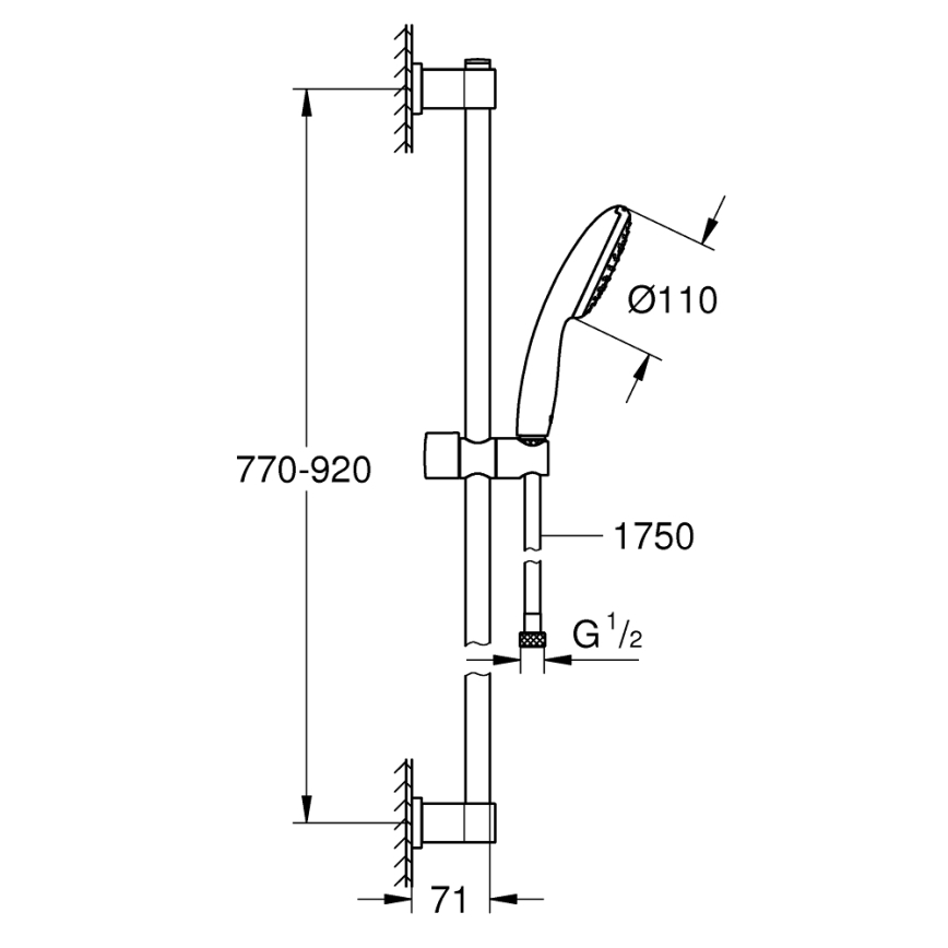 GROHE 26953001 - Brusesæt VITALIO START 110, 900 mm, blank krom