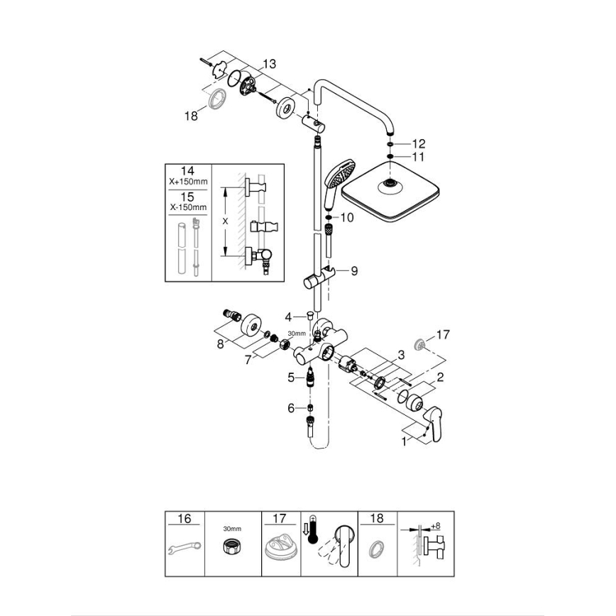 GROHE 26985001 - Brusesystem VITALIO COMFORT 250 250 × 250 mm poleret krom