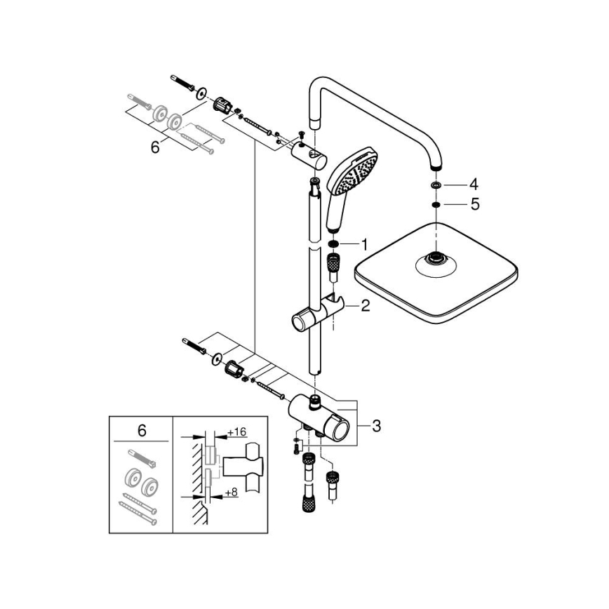 GROHE 26986001 - Brusesystem VITALIO COMFORT 250 blank krom
