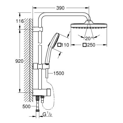 GROHE 26986001 - Brusesystem VITALIO COMFORT 250 blank krom