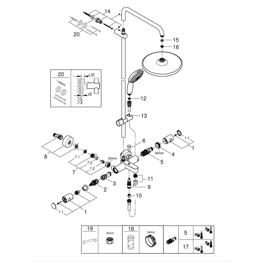 GROHE 26988001 - Brusesystem VITALIO START SYSTEM 390 mm blank krom
