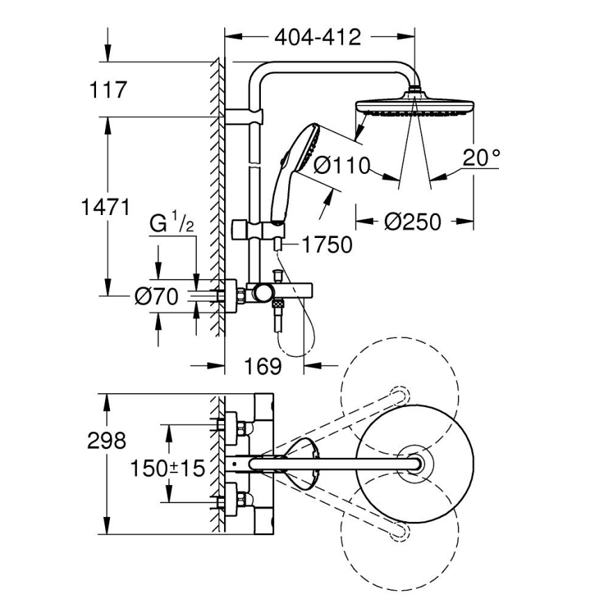 GROHE 26988001 - Brusesystem VITALIO START SYSTEM 390 mm blank krom