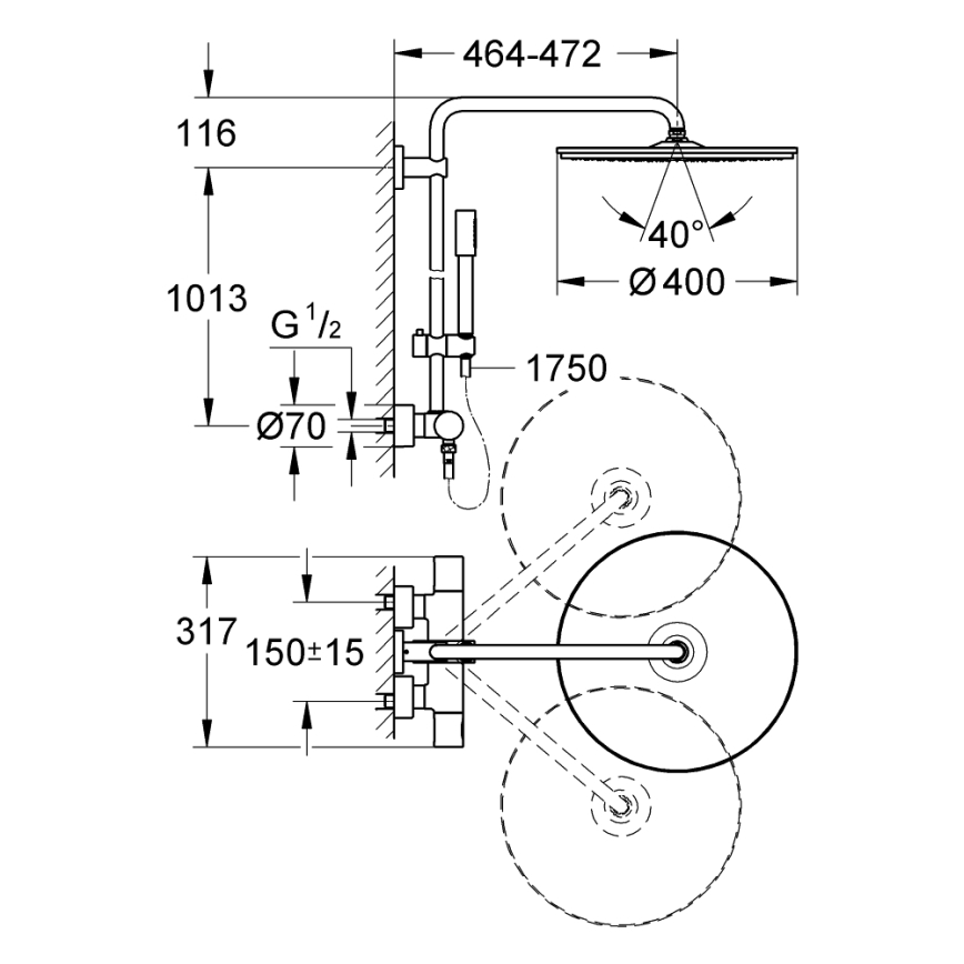 GROHE 27174001 - Brusersystem RAINSHOWER SYSTEM 400 450 mm blankpoleret krom