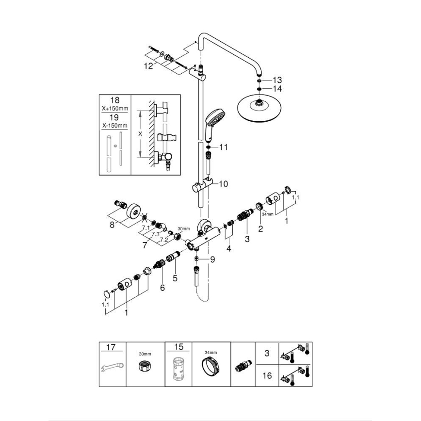 GROHE 27922001 - Brusesæt med termostatisk blandingsbatteri TEMPESTA COSMOPOLITAN 210 blank krom