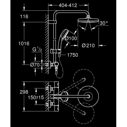 GROHE 27922001 - Brusesæt med termostatisk armatur TEMPESTA COSMOPOLITAN 210 poleret krom