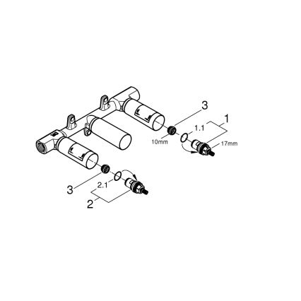 GROHE 29025002 - Universel indbygningskrop til 3-huls håndvaskarmatur, messing
