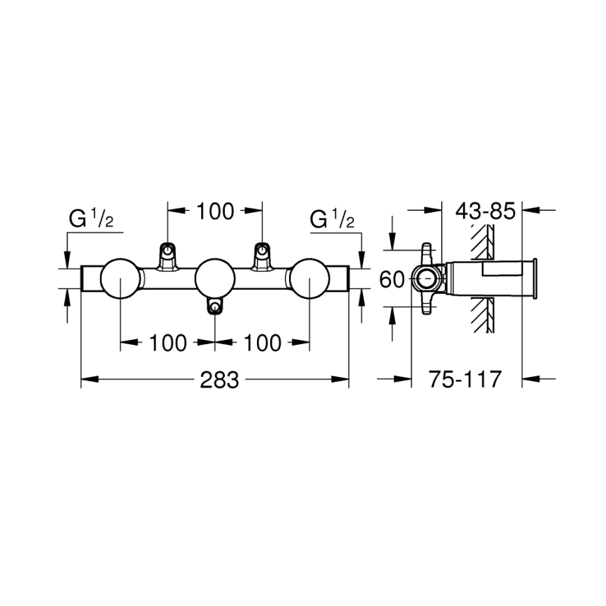 GROHE 29025002 - Universel indbygningskrop til 3-huls håndvaskarmatur, messing