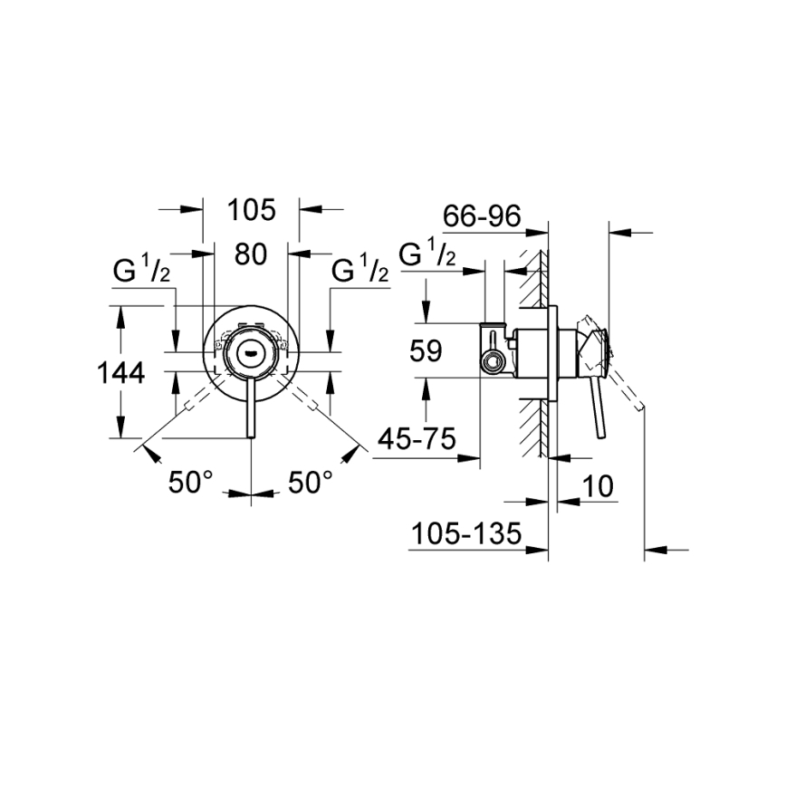 GROHE 29048000 - BAUCLASSIC brusebatteri til indbygning, poleret krom