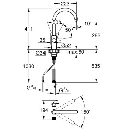 GROHE 30592000 - Køkkenarmatur BLUE PURE StartCurve 411 mm poleret krom