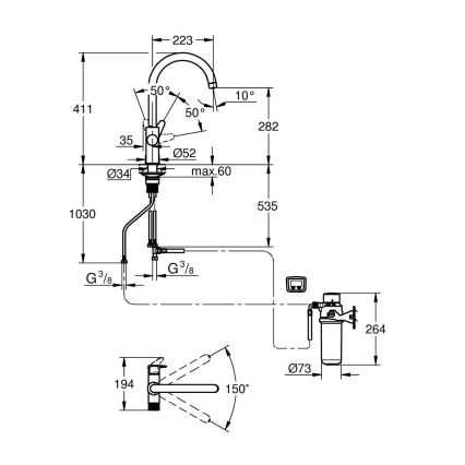 GROHE 30593000 - Køkkenarmatur BLUE PURE C-udløb, poleret krom