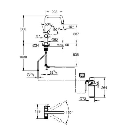 GROHE 30596000 - BLUE PURE køkkenarmatur med filterfunktion, poleret krom