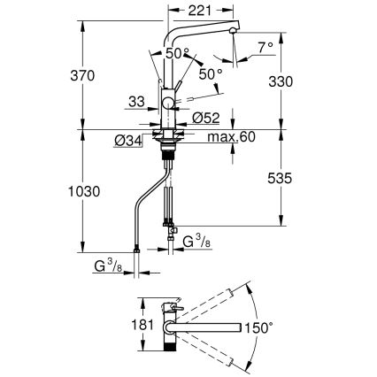 GROHE 30600000 - Køkkenarmatur BLUE PURE L-udløb poleret krom