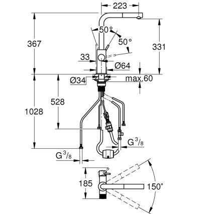 GROHE 30601000 - Køkkenarmatur BLUE PURE A med udtrækbar tud, poleret krom