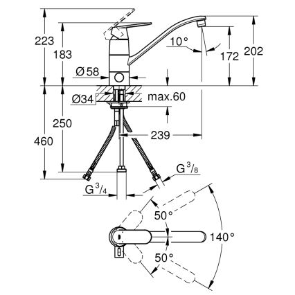 GROHE 31161000 - Køkkenarmatur EUROSMART COSMOPOLITAN 140° poleret krom