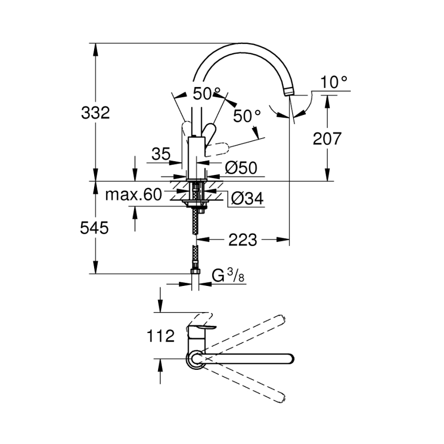 GROHE 31367001 - Køkkenarmatur BAUEDGE 332 mm, poleret krom