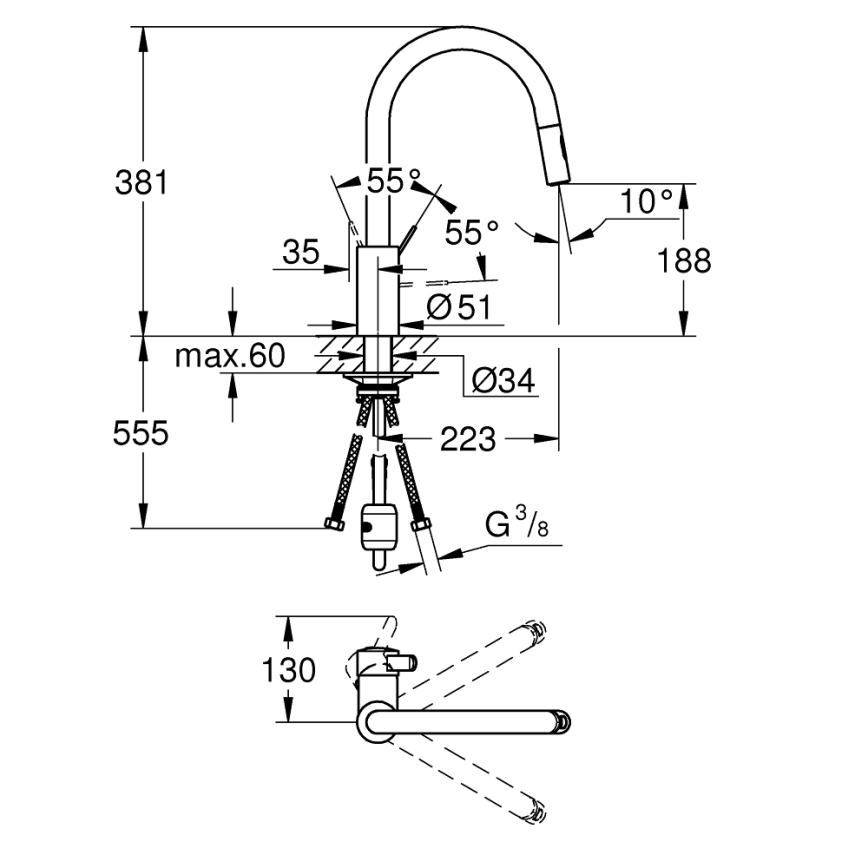 GROHE 31481001 - Køkkenarmatur EUROSMART COSMOPOLITAN poleret krom