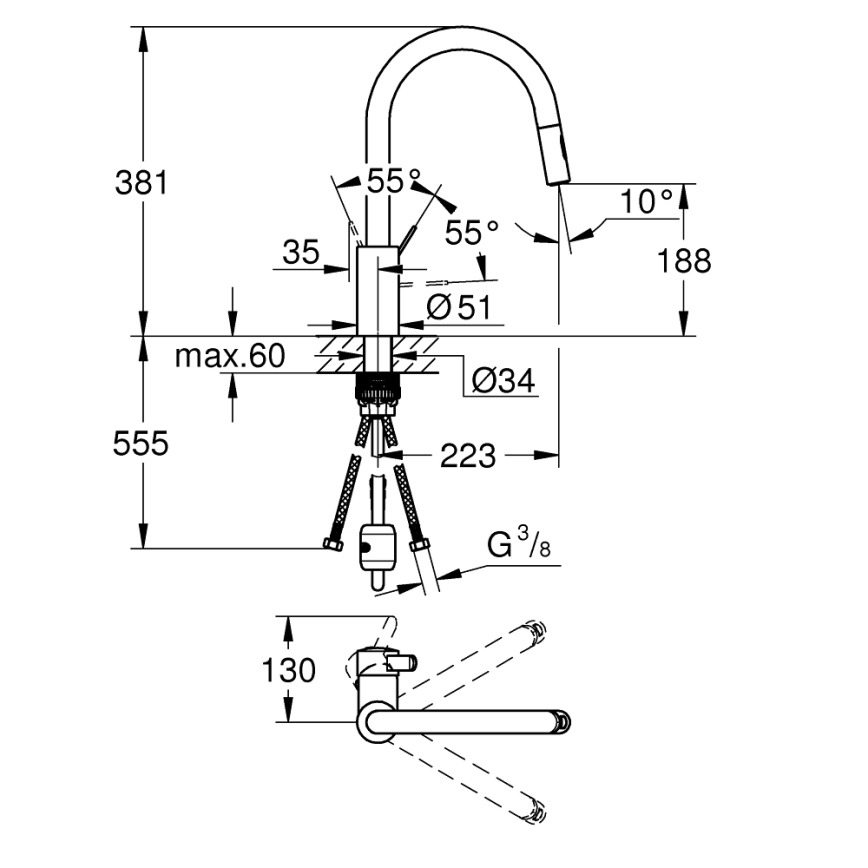 GROHE 31481001 - Køkkenarmatur EUROSMART COSMOPOLITAN poleret krom