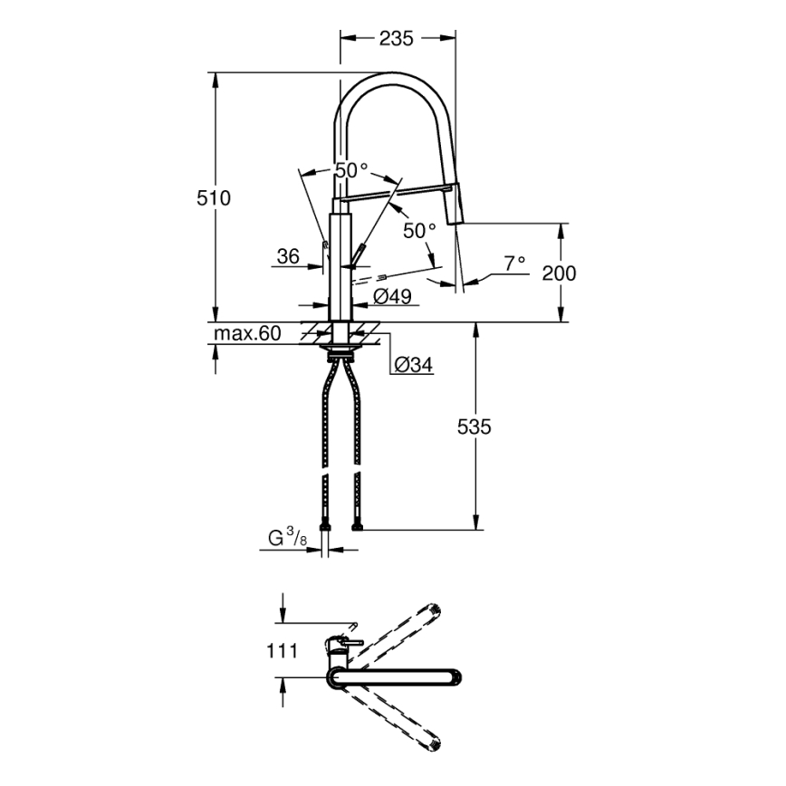 GROHE 31491DC0 - Vaskebatteri CONCETTO DN 15 i rustfrit stål
