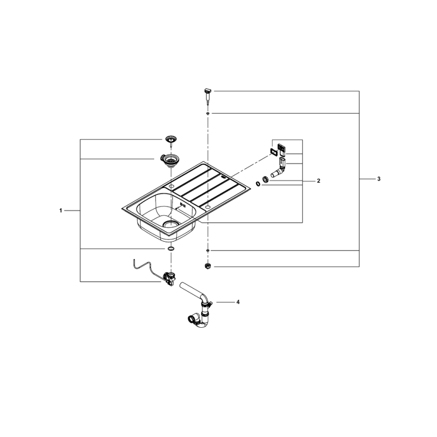 GROHE 31562SD1 - Sæt med køkkenvask og armatur BAU 860 x 500 mm i rustfrit stål