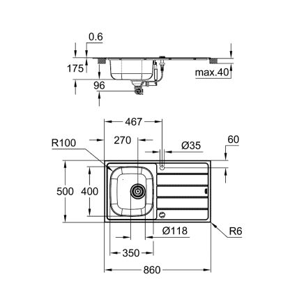 GROHE 31562SD1 - Sæt med køkkenvask og armatur BAU 860 x 500 mm i rustfrit stål