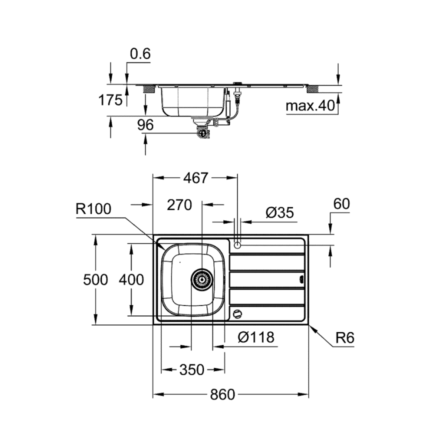 GROHE 31562SD1 - Sæt med køkkenvask og armatur BAU 860 x 500 mm i rustfrit stål