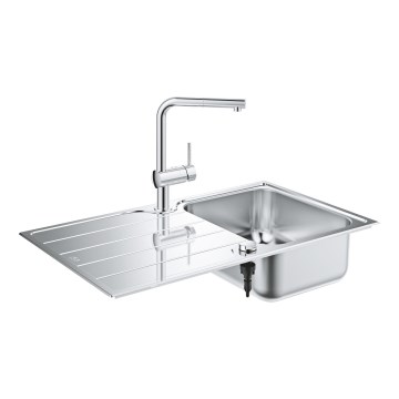 GROHE 31573SD1 - Komplet sæt med K500 køkkenvask med afdrypningsplade og køkkenarmatur A 86×50 cm rustfrit stål