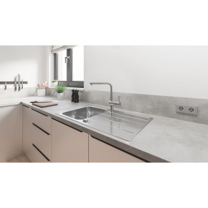 GROHE 31573SD1 - Komplet sæt med K500 køkkenvask med afdrypningsplade og køkkenarmatur A 86×50 cm rustfrit stål