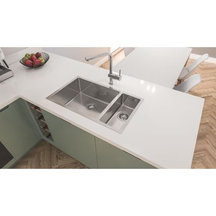 GROHE 31573SD1 - Komplet sæt med K500 køkkenvask med afdrypningsplade og køkkenarmatur A 86×50 cm rustfrit stål